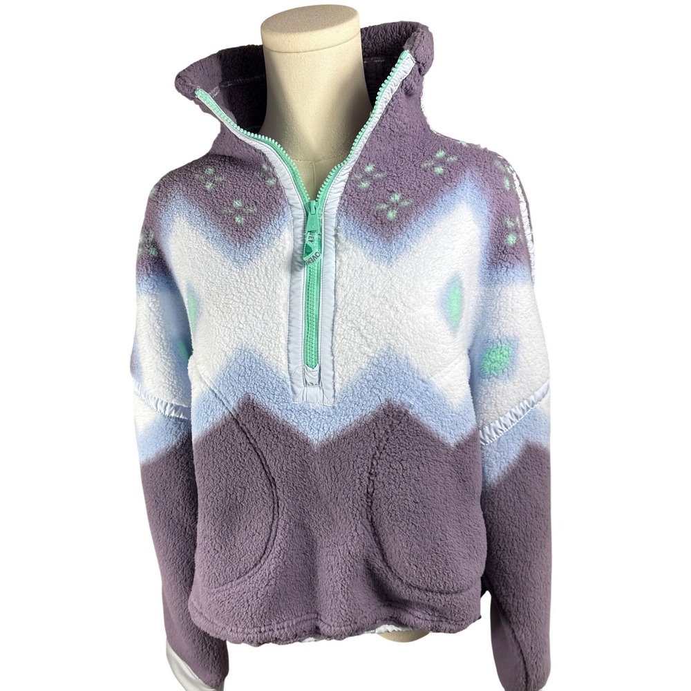 FP Movement Hit The Slopes Printed Fleece Pullover Purple Blue Geometric Small